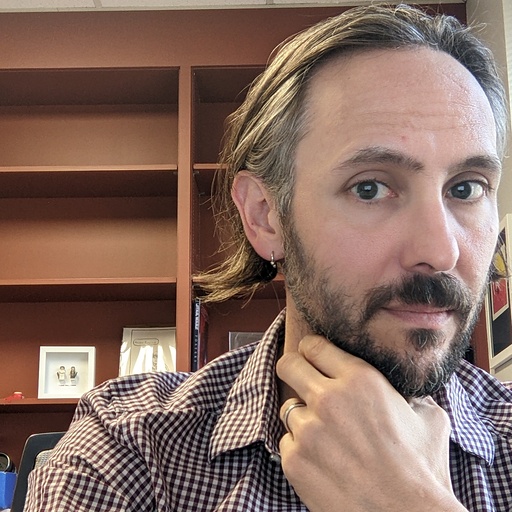 Profile image of a caucasian man with ear-length brown hair, a brown beard, who is resting his hand against his chin, and wearing a collared shirt.