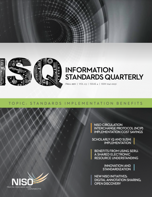 Cover of Information Standards Quarterly, Fall 2011