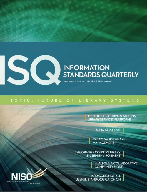 Cover of Information Standards Quarterly, Fall 2012