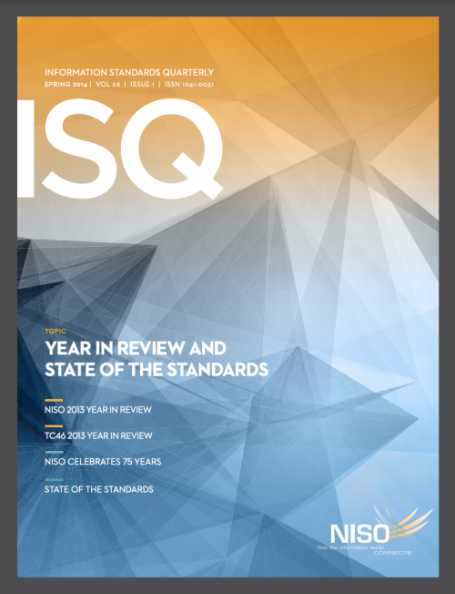 Cover of Information Standards Quarterly, Spring 2014