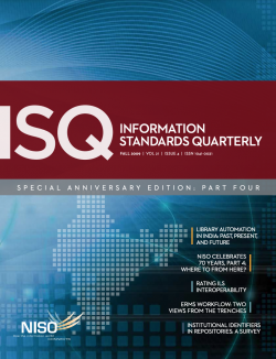 Cover of Information Standards Quarterly, Fall 2009