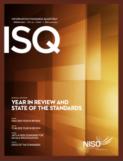 Cover of Information Standards Quarterly, Spring 2013